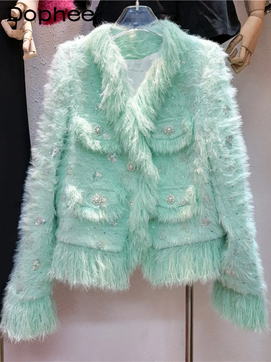 High-Grade Heavy Industry Beads Sequined Mink Wool Tassel Short Coat Women 2022 New Winter Socialite Thickened Warm Tweed Jacket
High-Grade Heavy Industry Beads Sequined Mink Wool Tassel Short Coat Women 2022 New Winter Socialite Thickened Warm Tweed Jacket