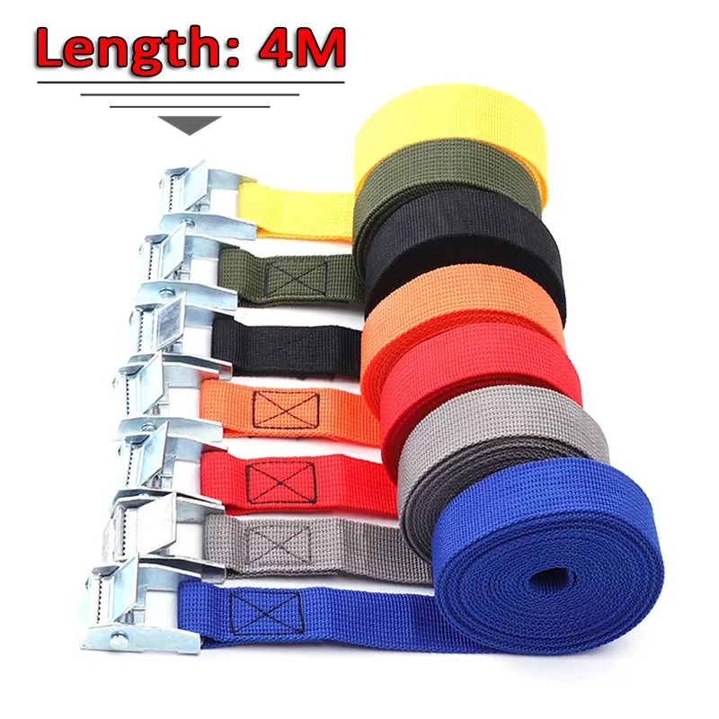 

4 Meters Cam Buckle Tie-Down Car luggage Cargo Lashing Strap for Motorcycle Bike Tension Rope Strong Ratchet Belt for Travel bag