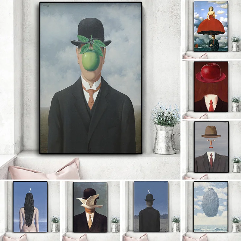 

Rene Magritte Canvas Painting Surrealism Classic Artwork Reproduction Posters and Print Wall Art Picture for Living Room Cuadros