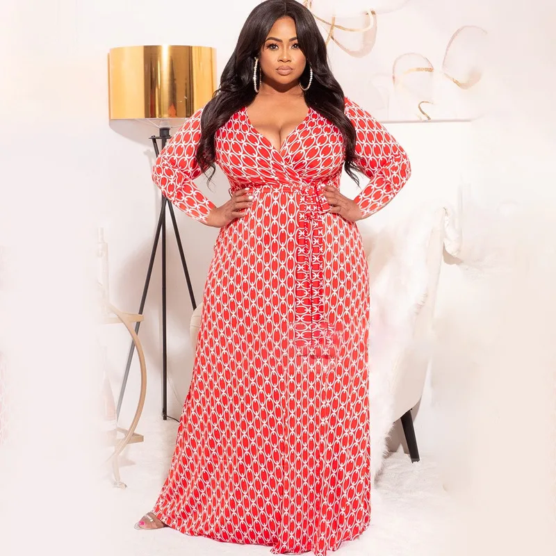 Plus Size Dresses Printed Deep V-Neck Slim Fit Elegant Belt Maxi Dresses Long-sleeved Dress Women's Clothing 5XL Dress Fashion
Plus Size Dresses Printed Deep V-Neck Slim Fit Elegant Belt Maxi Dresses Long-sleeved Dress Women's Clothing 5XL Dress Fashion