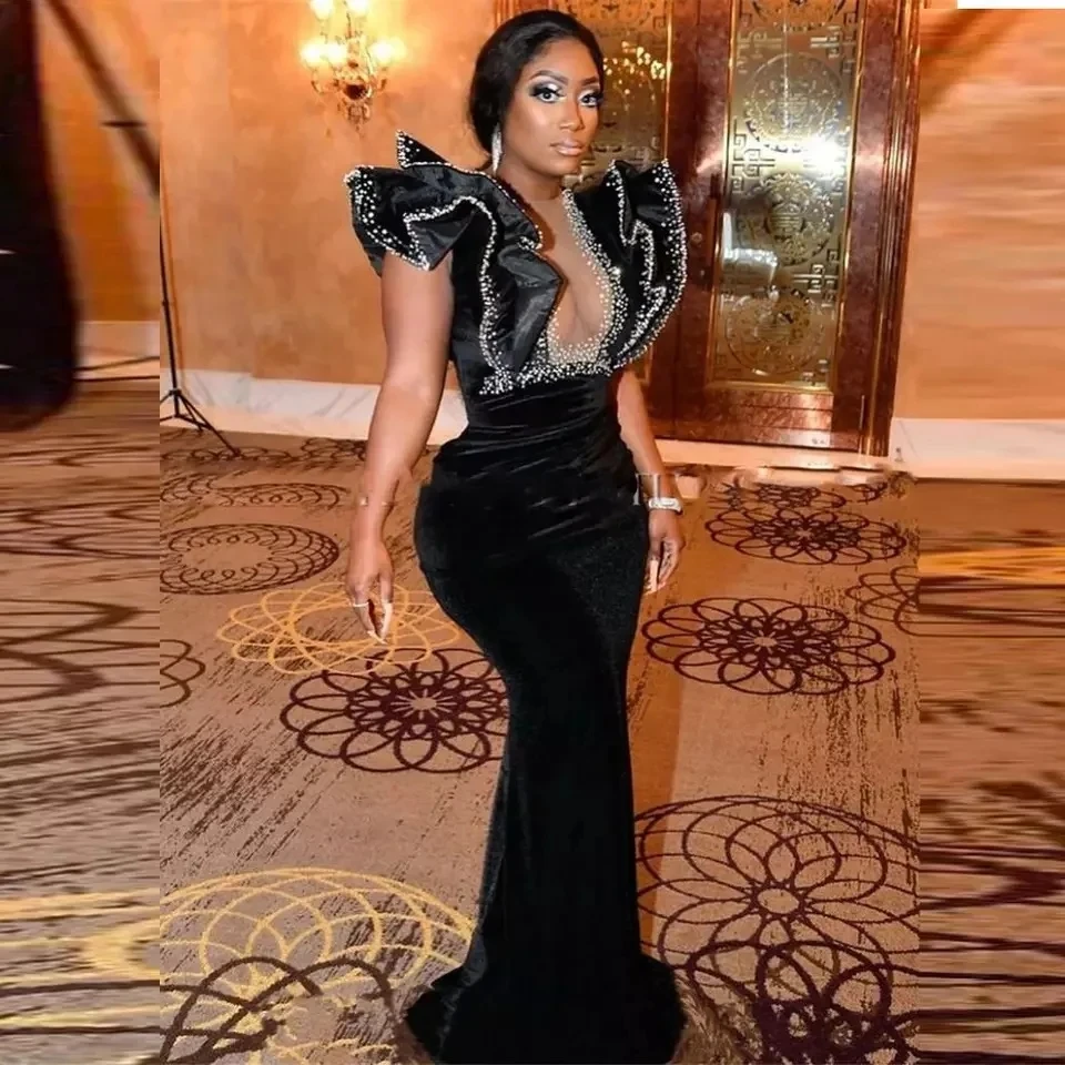 Flora Dress Black Velour Mermaid O-Neck Ruffles Beads Long Prom Dresses African Girls Sleeveless Formal Party Evening Gown
Flora Dress Black Velour Mermaid O-Neck Ruffles Beads Long Prom Dresses African Girls Sleeveless Formal Party Evening Gown