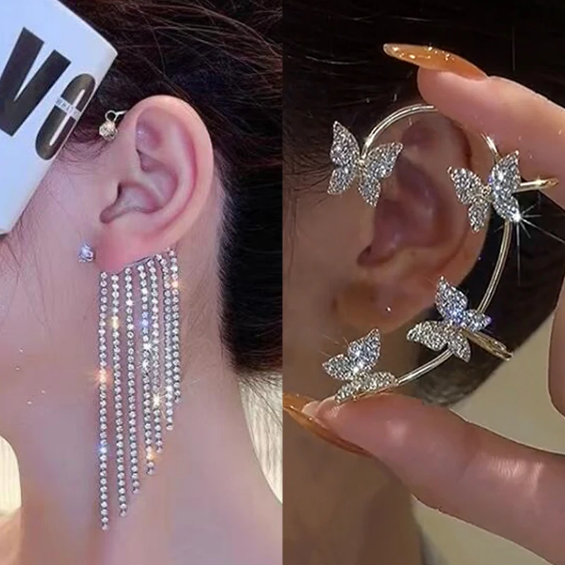 Luxury Shining Zircon Rhinestone Long Tassel Ear Clip Ear Cuff Exquisite Vintage Clip Earrings Wedding Party Jewelry
Luxury Shining Zircon Rhinestone Long Tassel Ear Clip Ear Cuff Exquisite Vintage Clip Earrings Wedding Party Jewelry