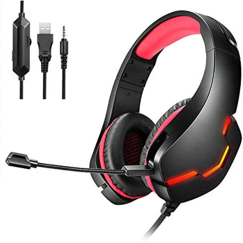 

Gaming Headset with Microphone Over Ear Headphones Noise Cancelling LED Light Bass Surround for Nintendo PS3 Xbox One PC PS4