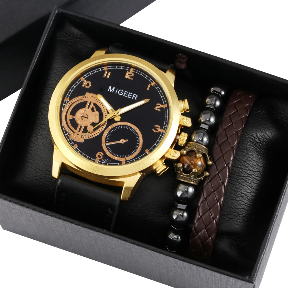 3 Pcs Luxury Gold Men's Watch Set Bead Chain Woven Bracelet High Ranking Quartz Watches Sets Valentine's Day Gift for Boyfriend
3 Pcs Luxury Gold Men's Watch Set Bead Chain Woven Bracelet High Ranking Quartz Watches Sets Valentine's Day Gift for Boyfriend