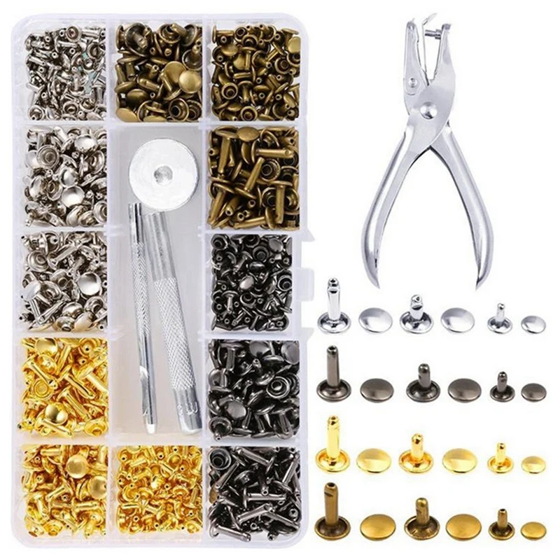 360 Sets Double Cap Rivet Leather Studs With Punching Plier For Leather Craft Repairs Decoration, 3 Sizes And 4 Colors
360 Sets Double Cap Rivet Leather Studs With Punching Plier For Leather Craft Repairs Decoration, 3 Sizes And 4 Colors