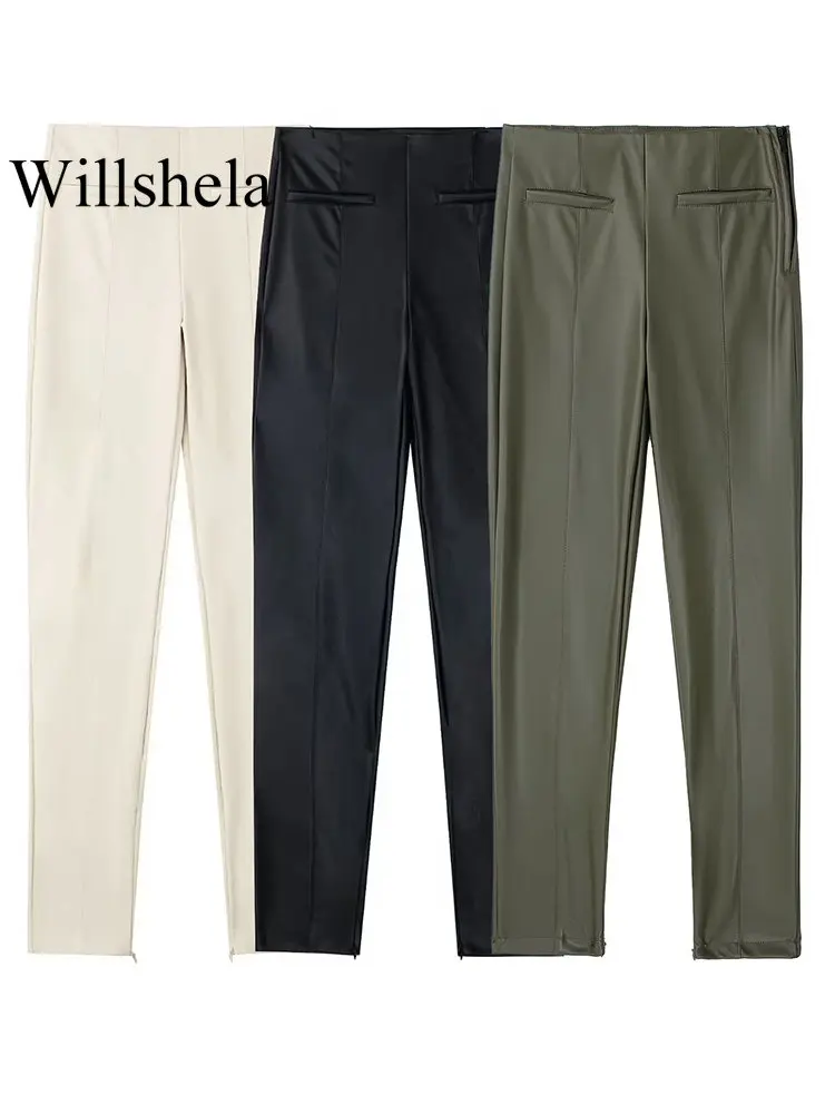 Willshela Women Fashion PU Solid Side Zipper Trousers Vintage High Waist Female Chic Lady Slim Fitting Pants
Willshela Women Fashion PU Solid Side Zipper Trousers Vintage High Waist Female Chic Lady Slim Fitting Pants