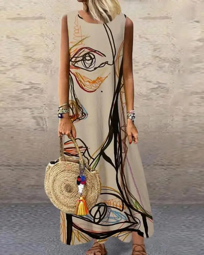 Dresses for Women 2023 Summer Fashion Abstract Figure Print Casual Round Neck Sleeveless Maxi Daily Vacation Straight Dress
Dresses for Women 2023 Summer Fashion Abstract Figure Print Casual Round Neck Sleeveless Maxi Daily Vacation Straight Dress