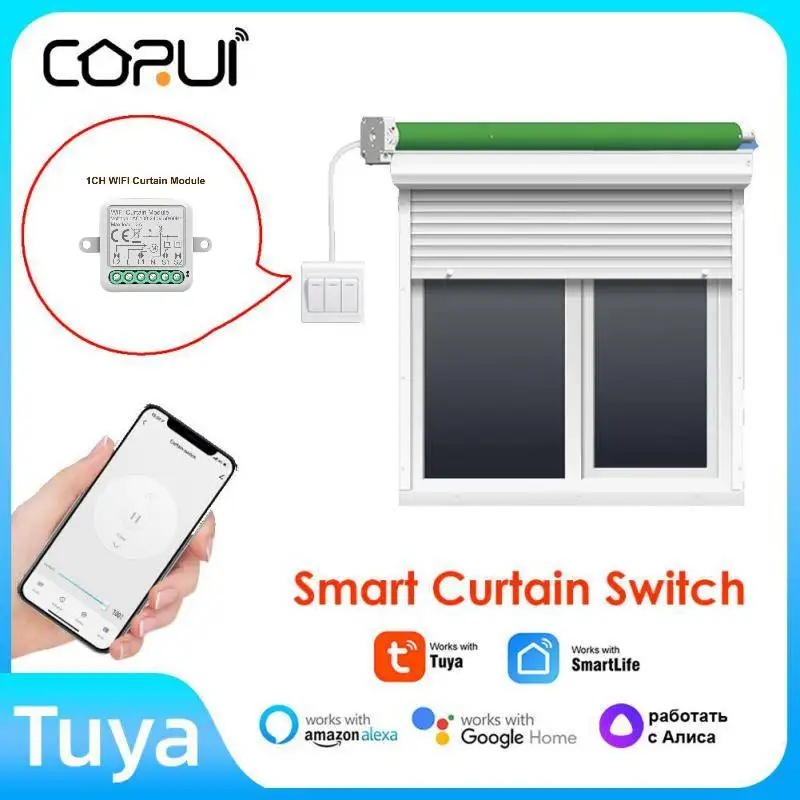 CORUI Tuya WiFi Curtain Module Mini Smart Curtain Switch Timer Relay For Roller Shutter Doors Blind Works With Alexa Google Home
CORUI Tuya WiFi Curtain Module Mini Smart Curtain Switch Timer Relay For Roller Shutter Doors Blind Works With Alexa Google Home