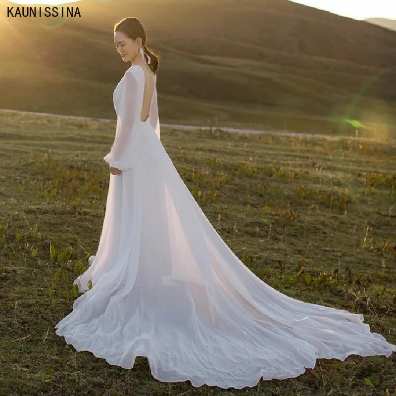 KAUNISSINA Beach Wedding Dresses For Bride Long Open Back Bridal Gowns With Train Bride Dress Long Sleeve Robe De Mariee
KAUNISSINA Beach Wedding Dresses For Bride Long Open Back Bridal Gowns With Train Bride Dress Long Sleeve Robe De Mariee