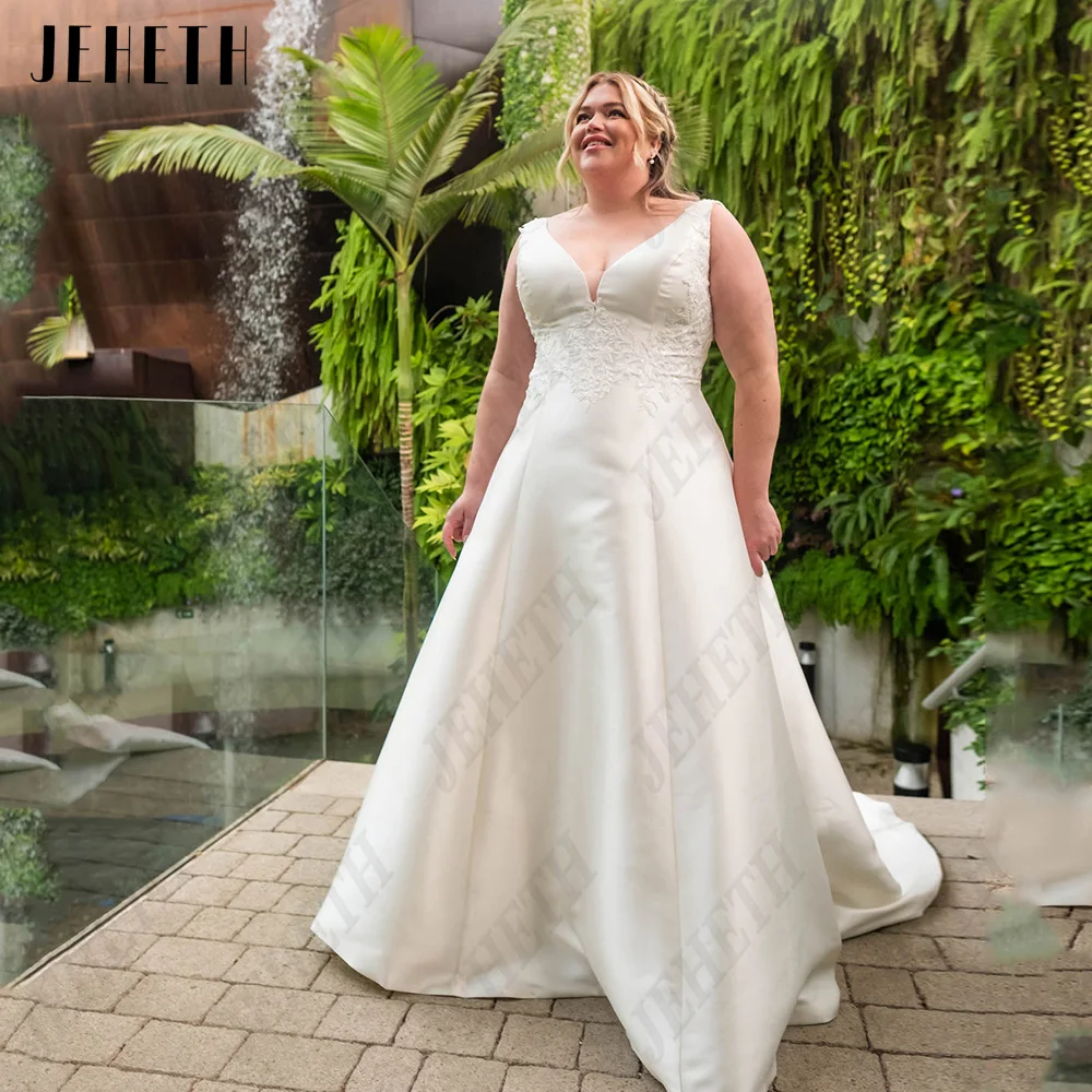 JEHETH Elegant Wedding Dresses For Woman Plus Size Sleeveless Satin V-Neck Bride Gowns Lace Applique A-Line vestidos de novia
JEHETH Elegant Wedding Dresses For Woman Plus Size Sleeveless Satin V-Neck Bride Gowns Lace Applique A-Line vestidos de novia
