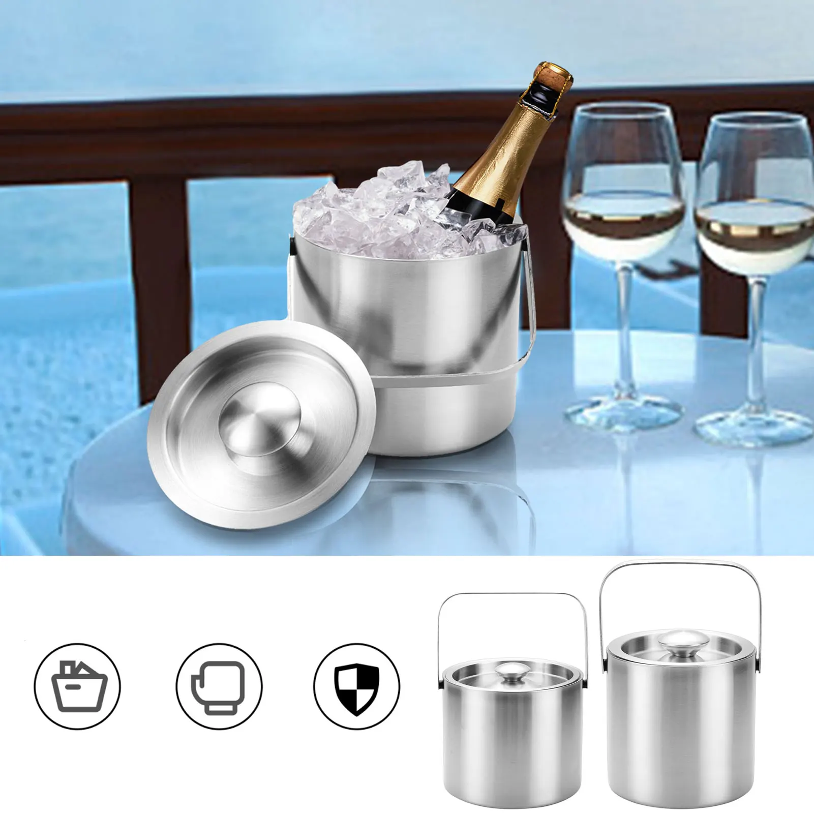 Stainless Steel Ice Bucket Double-Wall Insulated Ice Bucket With Lid Strainer And Handle Ideal For Bar Party Chilling Beer Champ
Stainless Steel Ice Bucket Double-Wall Insulated Ice Bucket With Lid Strainer And Handle Ideal For Bar Party Chilling Beer Champ