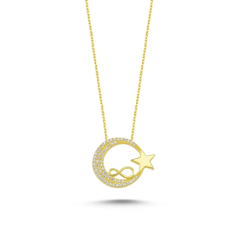 Silver 925 Sterling Zircon Cubic Zirconia Moon Star & Infinity Necklace 
Silver 925 Sterling Zircon Cubic Zirconia Moon Star & Infinity Necklace