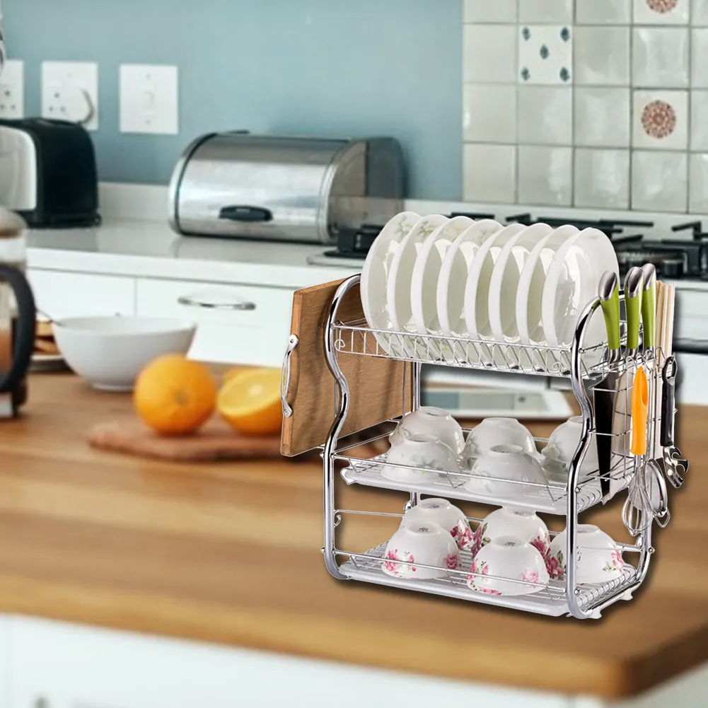 Multifunctional 3 Layer Tier Chrome Alloy stainless Dish Drainer Cutlery Holder Rack Drip storage Tray Organizer dish Kitchen
Multifunctional 3 Layer Tier Chrome Alloy stainless Dish Drainer Cutlery Holder Rack Drip storage Tray Organizer dish Kitchen