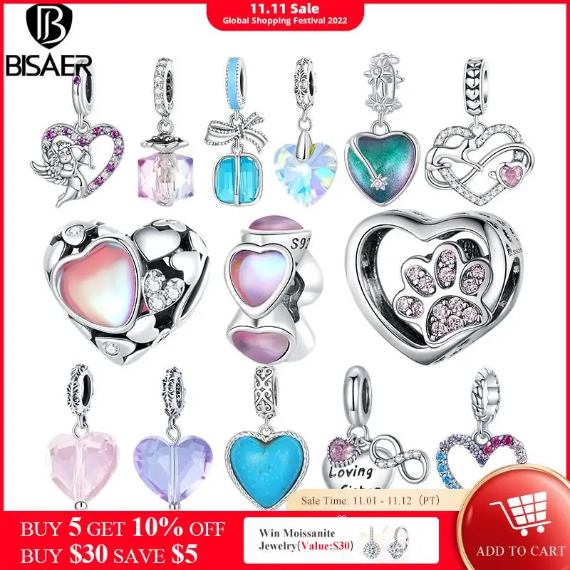 BISAER 925 Sterling Silver Charms Lucky Love Heart Pink Blue Pendant Fit Couple Friend DIY Making Bracelet Necklace Jewelry Gift
BISAER 925 Sterling Silver Charms Lucky Love Heart Pink Blue Pendant Fit Couple Friend DIY Making Bracelet Necklace Jewelry Gift