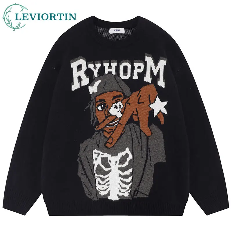 Hip Hop Funny Cartoon Character Skeleton Jacquard Knitted Sweater Men's Streetwear Round Neck Pullover Sweater Y2K Autumn Winter
Hip Hop Funny Cartoon Character Skeleton Jacquard Knitted Sweater Men's Streetwear Round Neck Pullover Sweater Y2K Autumn Winter