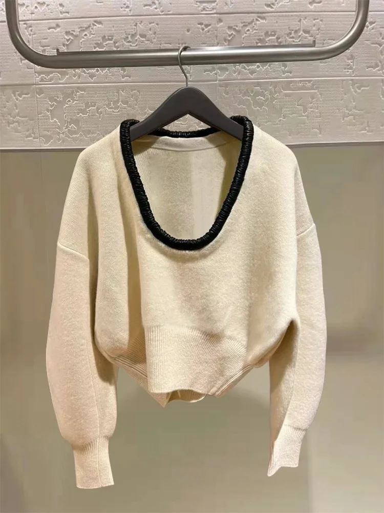 Color Patchwork U-Neck Women Knitted Pullover Tops Long Sleeve Casual Autumn Winter New Female Loose Short Sweater
Color Patchwork U-Neck Women Knitted Pullover Tops Long Sleeve Casual Autumn Winter New Female Loose Short Sweater