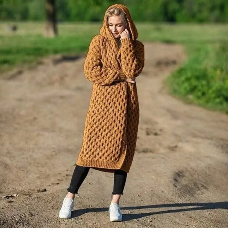 Fashion Ladies Hooded Thick Solid Color Fashion Knitted Sweater Cardigan Jacket Long Sleeve Winter Warm Hooded Cloak
Fashion Ladies Hooded Thick Solid Color Fashion Knitted Sweater Cardigan Jacket Long Sleeve Winter Warm Hooded Cloak