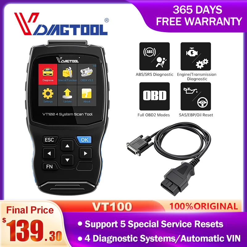2022 VDIAGTOOL VT100 OBD2 Full System Diagnostic Scanner With ABS SRS Transmission EOBD OBDII Code Reader Free Update Online
2022 VDIAGTOOL VT100 OBD2 Full System Diagnostic Scanner With ABS SRS Transmission EOBD OBDII Code Reader Free Update Online