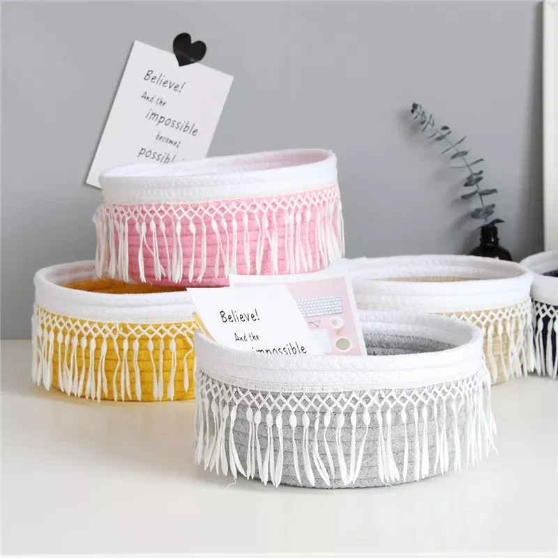 Cotton Rope Storage Baskets Nordic Style Tassel Handmade Woven Dirty Clothes Laundry Basket Desktop Sundries Organizer Hamper
Cotton Rope Storage Baskets Nordic Style Tassel Handmade Woven Dirty Clothes Laundry Basket Desktop Sundries Organizer Hamper
