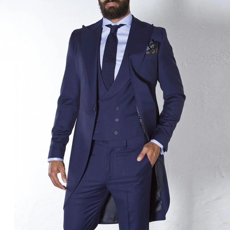 Navy Blue Tailcoat Men Suits for Wedding Custom Made Groom Tuxedos Long Male Fashion Blazer 3 Pieces Groomsmen Costume 2021
Navy Blue Tailcoat Men Suits for Wedding Custom Made Groom Tuxedos Long Male Fashion Blazer 3 Pieces Groomsmen Costume 2021