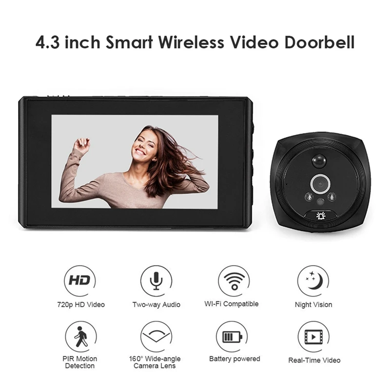 2Pcs 4.3 Inch LCD Screen Digital Doorbell 160° Door Eye Electronic Peephole Door Camera Viewer Outdoor Door Bell Black
2Pcs 4.3 Inch LCD Screen Digital Doorbell 160° Door Eye Electronic Peephole Door Camera Viewer Outdoor Door Bell Black