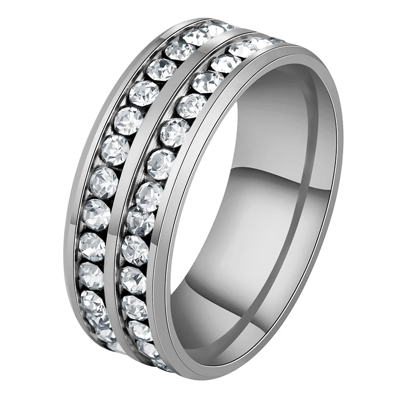 Hot Stone Jewelry Stainless Steel Double Rows Crystal Finger Mid Rings Titanium Rose Gold Rhinestone Wedding Rings for Women Men
Hot Stone Jewelry Stainless Steel Double Rows Crystal Finger Mid Rings Titanium Rose Gold Rhinestone Wedding Rings for Women Men