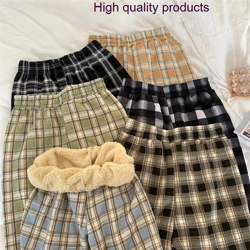 Warm Fashion Plush Thicken Plaid Women Casual Loose Wide Leg FleeceTrousers Korean Streetwear Straight Pants Winter 2024
Warm Fashion Plush Thicken Plaid Women Casual Loose Wide Leg FleeceTrousers Korean Streetwear Straight Pants Winter 2024