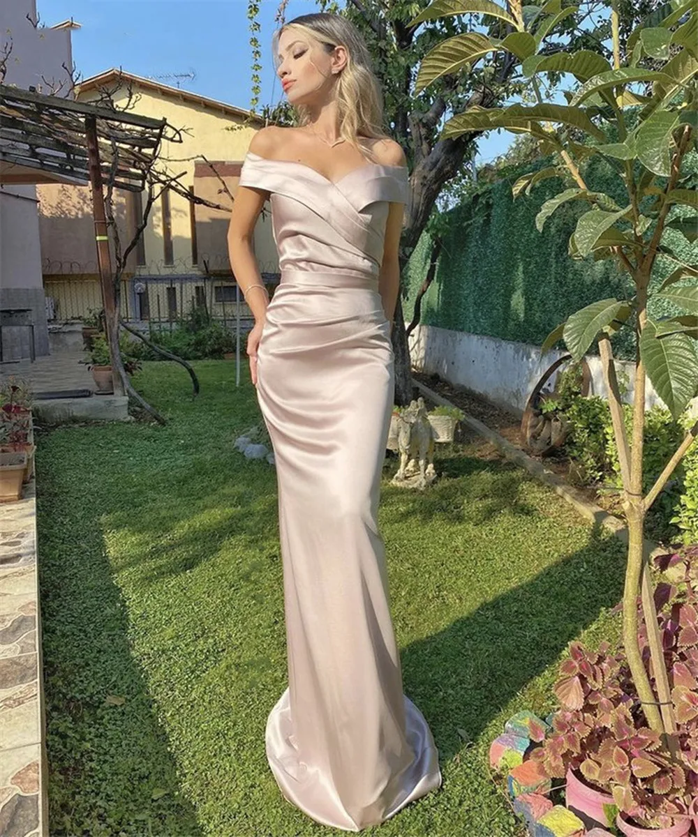 Champagne Evening Dresses Off The Shoulder Silk Satin Floor Length Mermaid Evening Dresses With Lace Up Back Event Dresses
Champagne Evening Dresses Off The Shoulder Silk Satin Floor Length Mermaid Evening Dresses With Lace Up Back Event Dresses