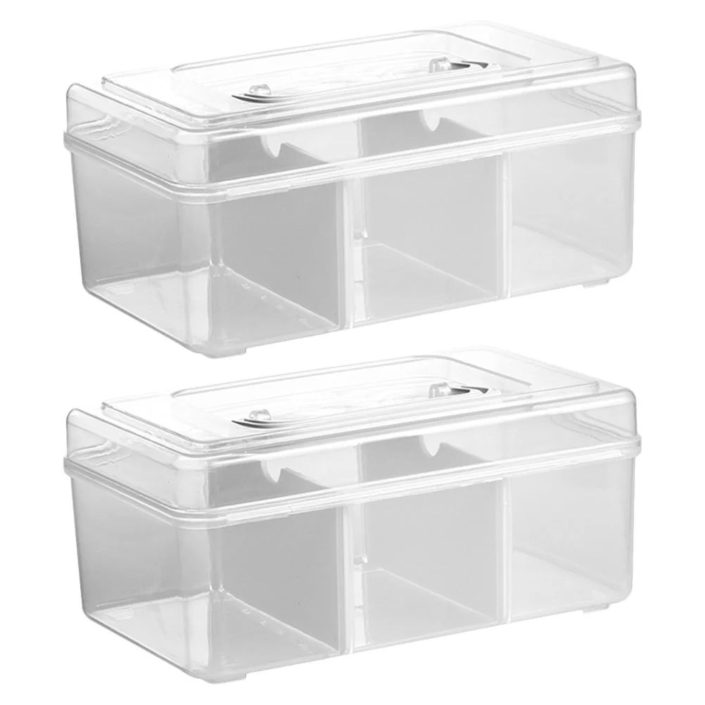 

2 Pcs Medicine Sundries Box Home Portable Case Organizer Container Storage Plastic Bin Lid Handle