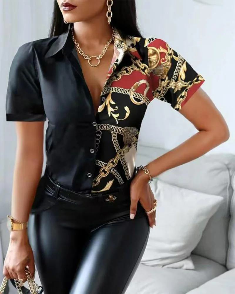 2022 New Short-sleeved V-neck Color-blocking Retro Shirt Shirt Top Women Ladies Tops Polo Shirt Women
2022 New Short-sleeved V-neck Color-blocking Retro Shirt Shirt Top Women Ladies Tops Polo Shirt Women
