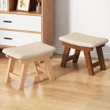 Small Wooden Stool Bench Footrest Seat with Non-Slip Pad Small Square Ottoman for High Beds Living Room Hallway Sofa Tea Stools