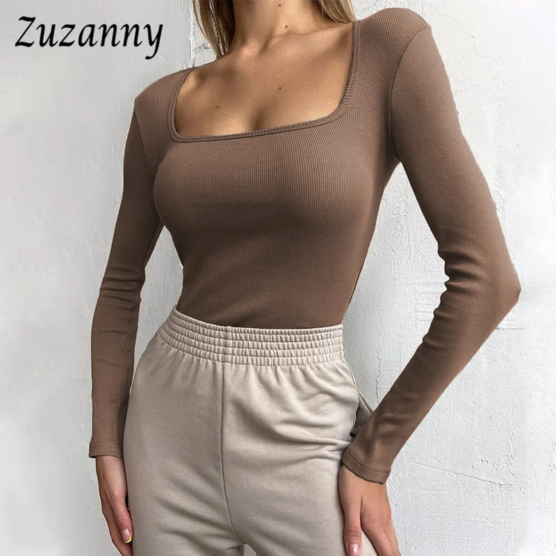 Zuzanny Knitted Ribber Square Neck Long Sleeve T Shirts Women Knitted Autumn Winter Black Brown Versatile Slim Top Shirt
Zuzanny Knitted Ribber Square Neck Long Sleeve T Shirts Women Knitted Autumn Winter Black Brown Versatile Slim Top Shirt