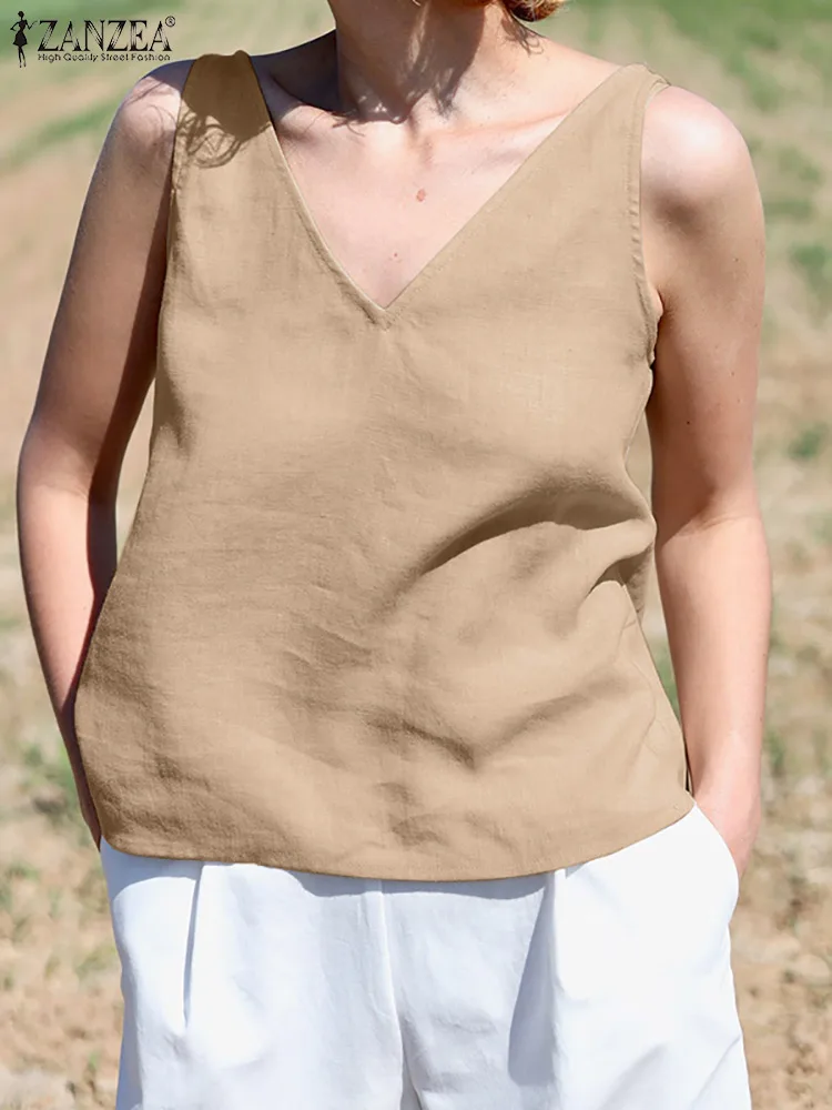 Women Casual Loose Blusas Female Solid Chemise ZANZEA Stylish Blouse Elegant V Neck Sleeveless Shirt Holiday Beach Tops Oversize
Women Casual Loose Blusas Female Solid Chemise ZANZEA Stylish Blouse Elegant V Neck Sleeveless Shirt Holiday Beach Tops Oversize