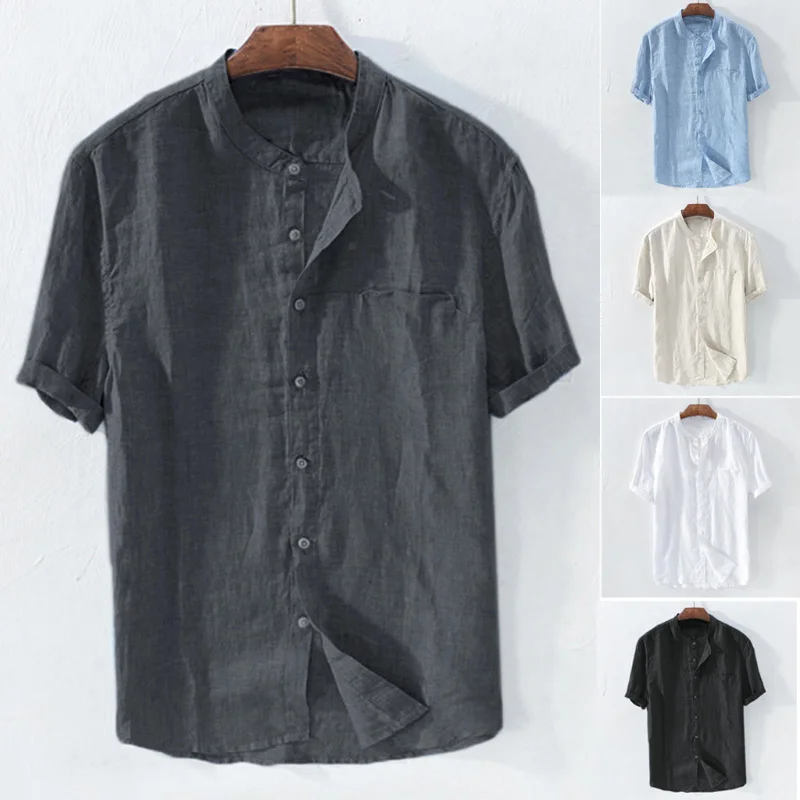 Men's Solid Color Shirt Short Sleeves Loose Summer Thin Breathable Cotton Linen Stand Up Collar Shirt Men's Beach Casual Shirt
Men's Solid Color Shirt Short Sleeves Loose Summer Thin Breathable Cotton Linen Stand Up Collar Shirt Men's Beach Casual Shirt