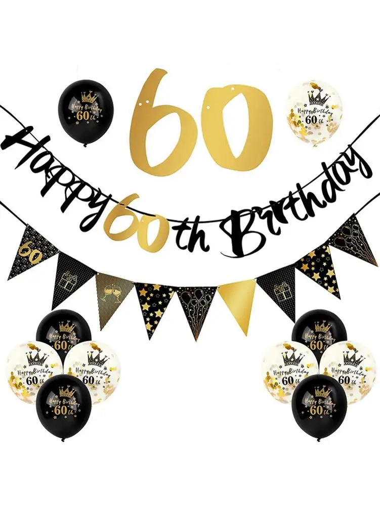 Luxurious Happy Birthday Banner 12pcs Birthday Party Decoration Set With Black Gold Paper Triangle Flags Balloons For Family 18t
Luxurious Happy Birthday Banner 12pcs Birthday Party Decoration Set With Black Gold Paper Triangle Flags Balloons For Family 18t
