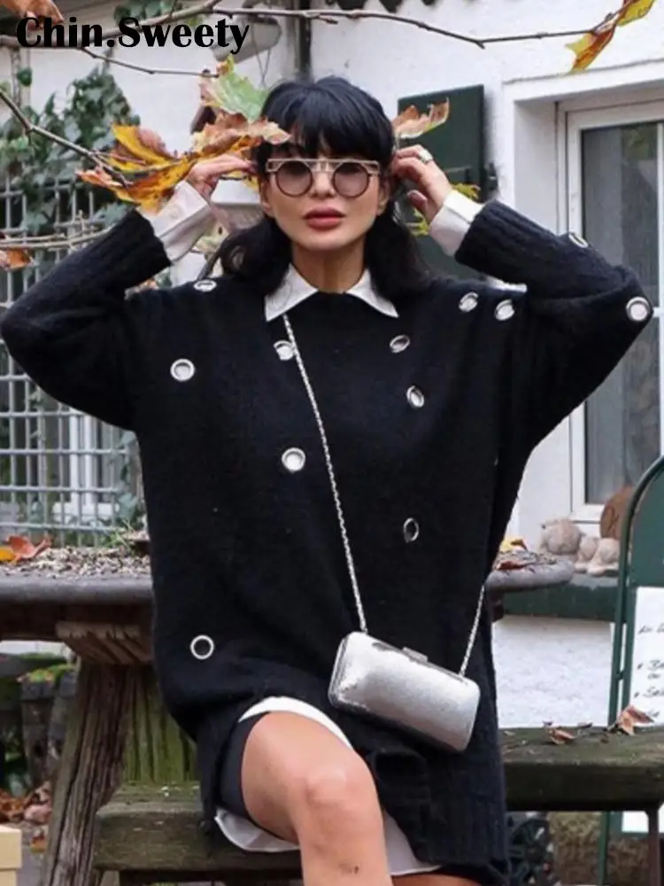Women's Fashion Metal Eyelet Long Damaged Knitted Sweater Casual Solid O Neck Pullover Winter Ladies Vintage Long Sleeve Jumper
Women's Fashion Metal Eyelet Long Damaged Knitted Sweater Casual Solid O Neck Pullover Winter Ladies Vintage Long Sleeve Jumper