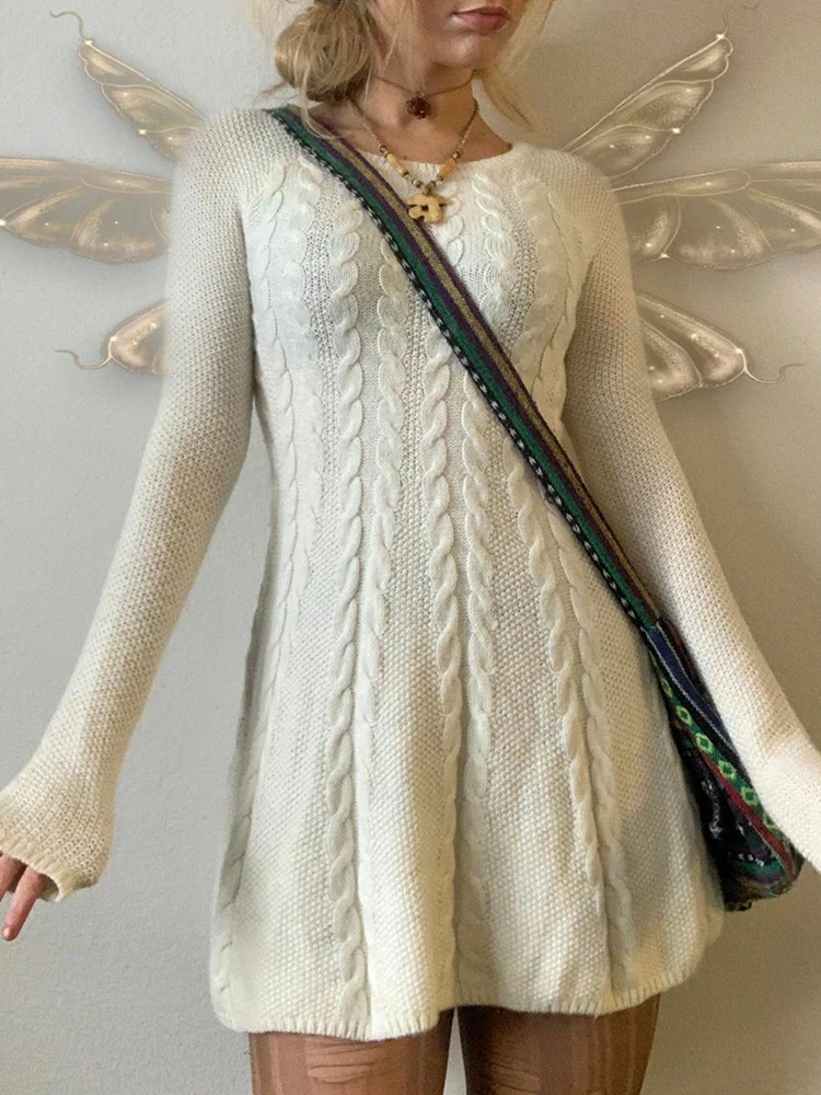 Вязаные зимние платья WeiYao Y2K для женщин, свитеры с круглым вырезом и длинными рукавами, белые однотонные милые трапециевидные короткие плат... 
Вязаные зимние платья WeiYao Y2K для женщин, свитеры с круглым вырезом и длинными рукавами, белые однотонные милые трапециевидные короткие плат...