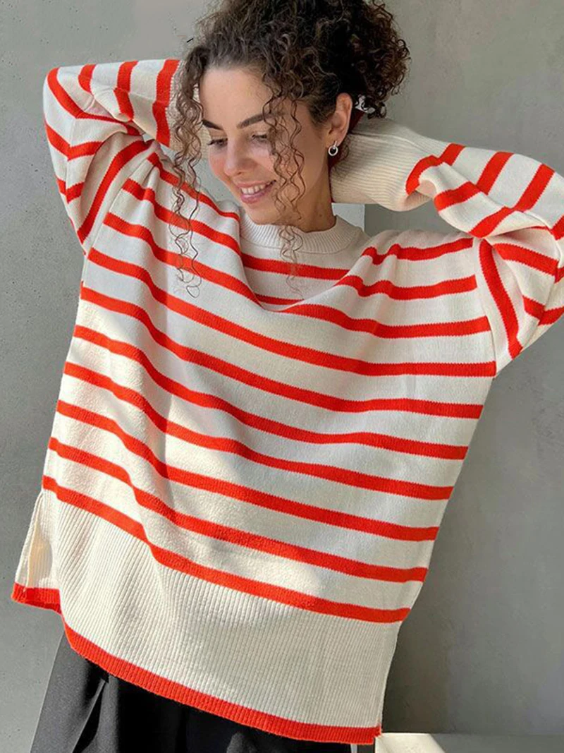 Wixra Loose Casual Women O Neck Sweater Striped Warm Thick Split Knitted Pullovers Long Jumper Tops Autumn Winter Knitwear
Wixra Loose Casual Women O Neck Sweater Striped Warm Thick Split Knitted Pullovers Long Jumper Tops Autumn Winter Knitwear
