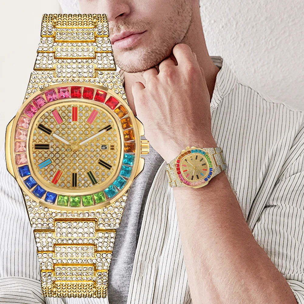 Luxury TOP Brand Watch For Men Fashion Hip Hop Gold Stainless Steel Colorful Diamond Calendar Square Quartz Wristwatches Relogio
Luxury TOP Brand Watch For Men Fashion Hip Hop Gold Stainless Steel Colorful Diamond Calendar Square Quartz Wristwatches Relogio