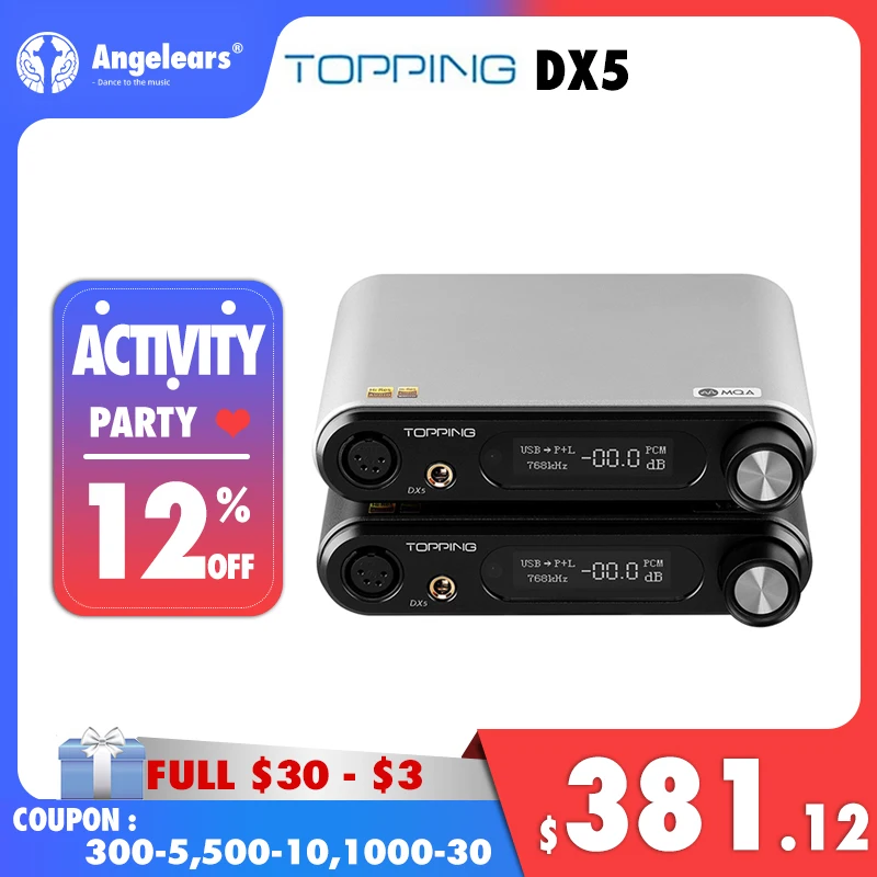 TOPPING DX5 MQA Decoder ES9068AS*2 DAC Headphone Amplifier DSD512&PCM768kHz LDAC/USB/OPTICAL/COAXIAL Input XLR/RCA/6.35mm Output
TOPPING DX5 MQA Decoder ES9068AS*2 DAC Headphone Amplifier DSD512&PCM768kHz LDAC/USB/OPTICAL/COAXIAL Input XLR/RCA/6.35mm Output