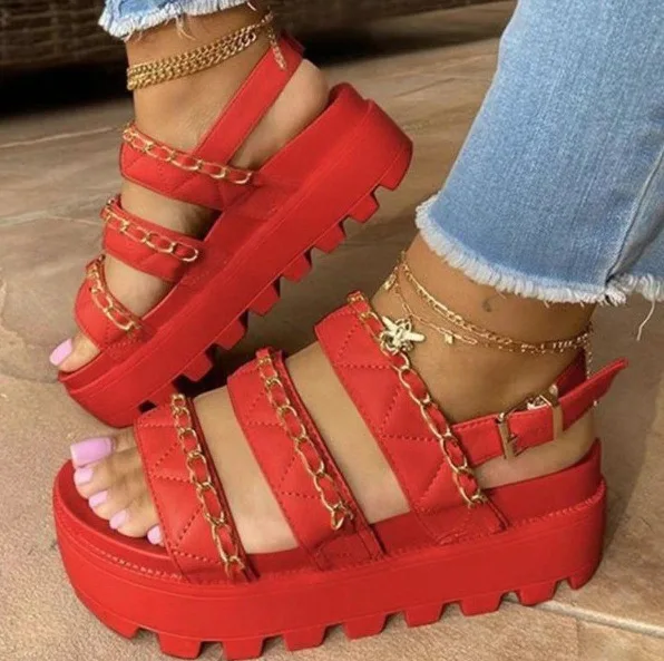 New Summer Large Size Women's Sandals 2022 Waterproof Thick Sole Heightened Womens Shoes Metal Chain Buckle Strap Mid-heel Shoes 
New Summer Large Size Women's Sandals 2022 Waterproof Thick Sole Heightened Womens Shoes Metal Chain Buckle Strap Mid-heel Shoes