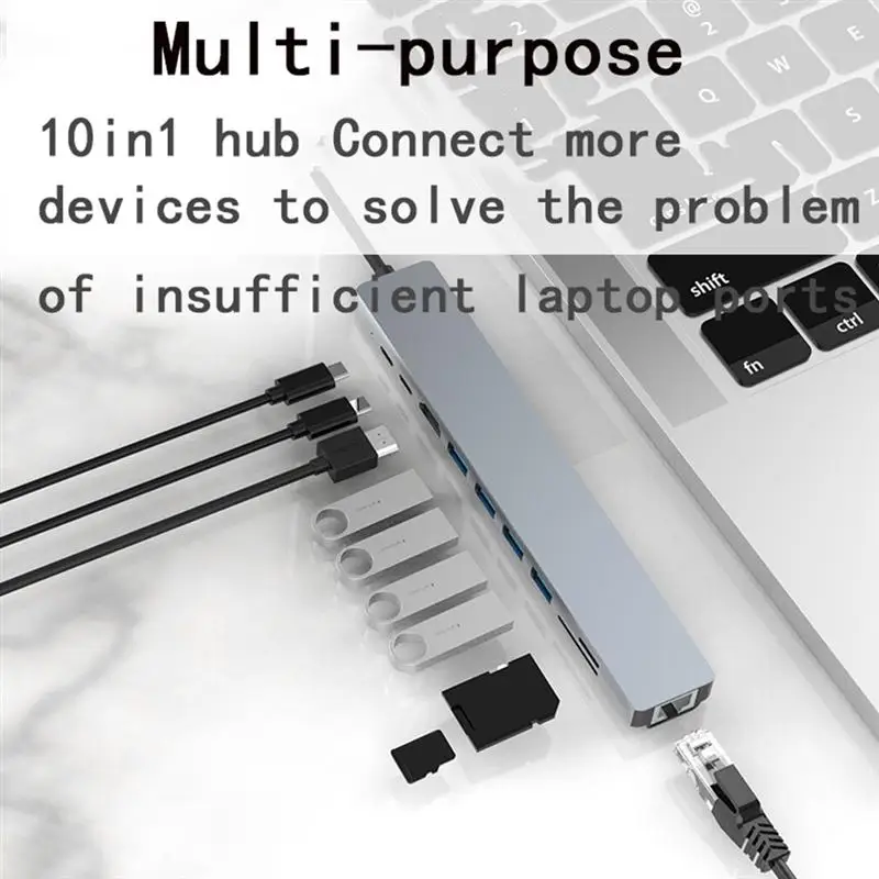 10 in 1 USB 3.0 Hub For Laptop Adapter PC Computer PD Charge 10 Ports Dock Station RJ45 HDTV TF/SD Card Notebook Type-C Splitter
10 in 1 USB 3.0 Hub For Laptop Adapter PC Computer PD Charge 10 Ports Dock Station RJ45 HDTV TF/SD Card Notebook Type-C Splitter