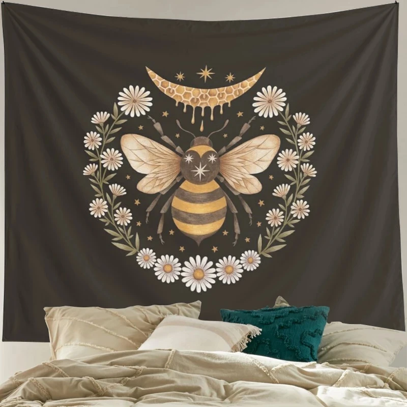 

Honey Floral Bee Tapestry Wall Hanging Daisy Flower Wall Decor marazzi Dorm Room Hanging Bedroom Wall Decor arazzo nero