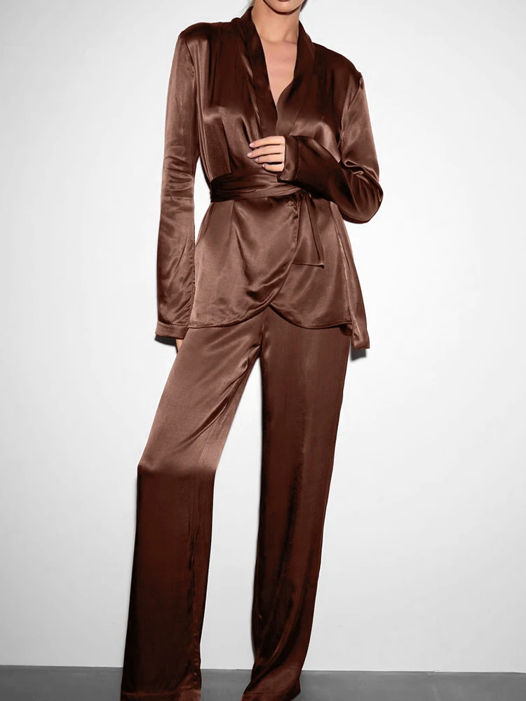 Linad Brown Pajamas For Women 2 Piece Sets Solid Long Sleeve Sleepwear Sashes Female Trouser Suits 2023 Autumn Casual Nightwear
Linad Brown Pajamas For Women 2 Piece Sets Solid Long Sleeve Sleepwear Sashes Female Trouser Suits 2023 Autumn Casual Nightwear
