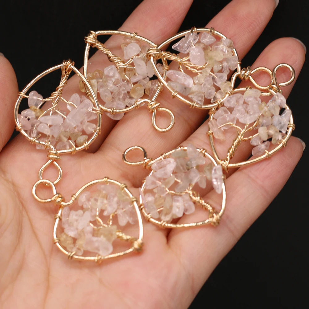 

Natural Stone Gemstone Heart-shaped Winding Gold Thread Tree Pendant Citrine DIY Necklace Earrings Jewelry Making Gift