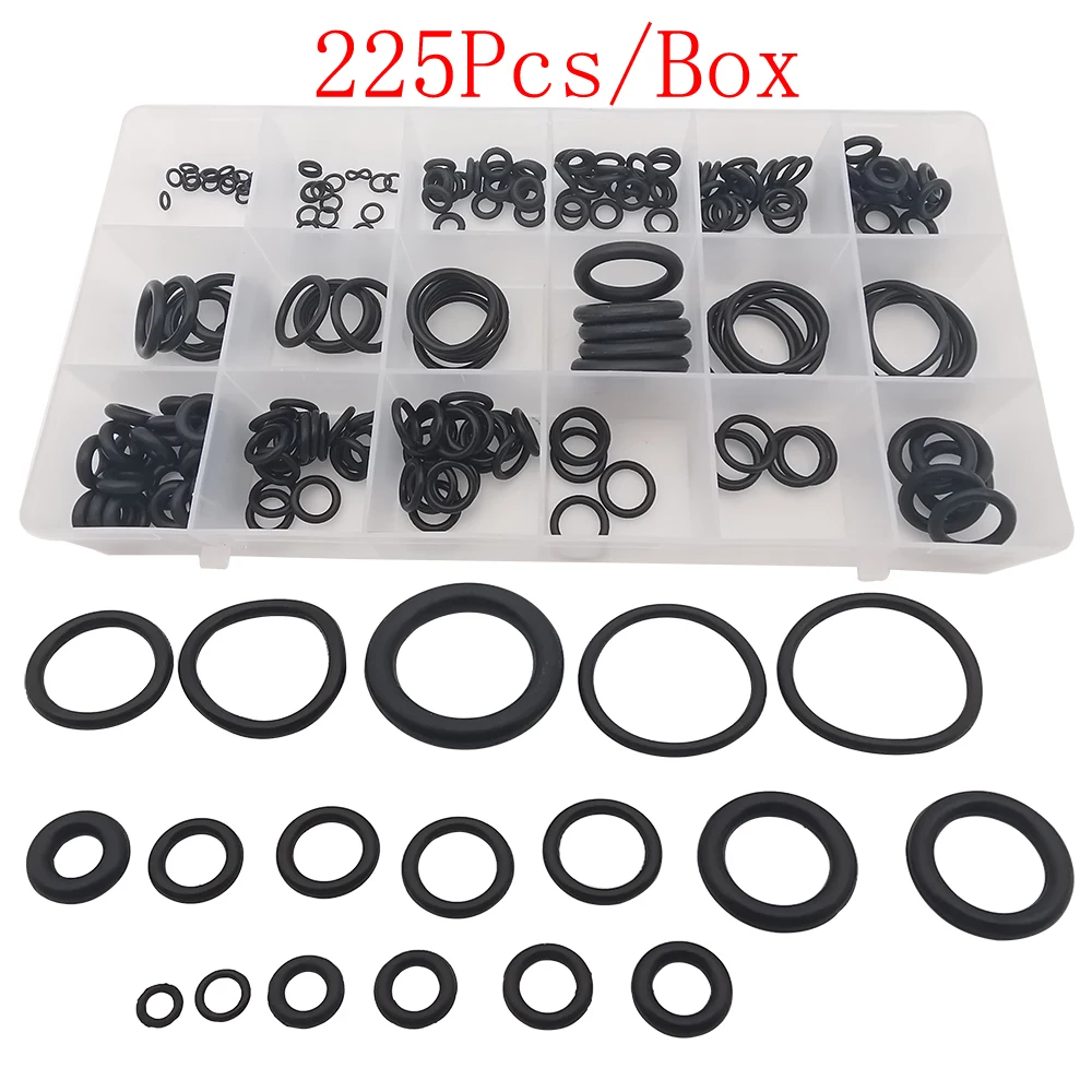 225Pcs Nitrile Rubber O Ring Oil Resistant O-Rings Washer Seals Assortment Kit Black 18 Sizes Sealing Gasket with Plastic Box
225Pcs Nitrile Rubber O Ring Oil Resistant O-Rings Washer Seals Assortment Kit Black 18 Sizes Sealing Gasket with Plastic Box