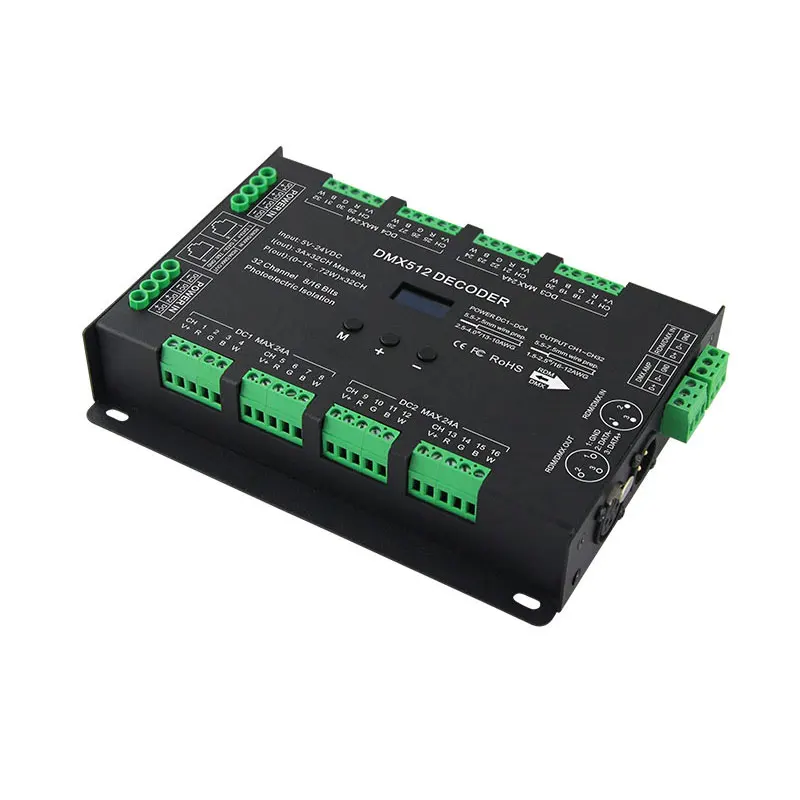 

BC-632 32 channels RGB RGBW LED DMX to PWM Decoder OLED Display RDM Support 8 Bit 16bit LED Controller 32CH DMX512 Decoder