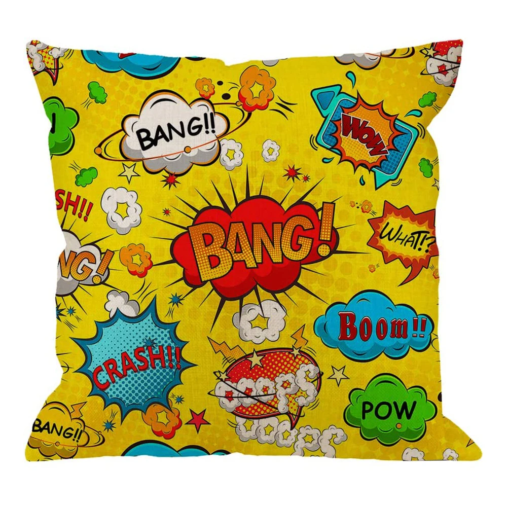 Throw Pillow Cover Comic Speech Bubbles Cotton Linen Cushion Covers Superhero Art Pattern Pillowcase Home Decorative 18x18 inch
Throw Pillow Cover Comic Speech Bubbles Cotton Linen Cushion Covers Superhero Art Pattern Pillowcase Home Decorative 18x18 inch