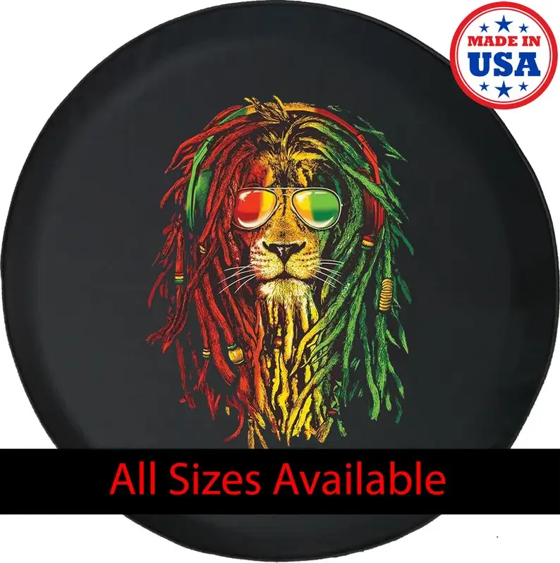 Rasta Lion Spare Tire Cover for Jeep, Camper, SUV With or Without Backup Camera Hole
Rasta Lion Spare Tire Cover for Jeep, Camper, SUV With or Without Backup Camera Hole