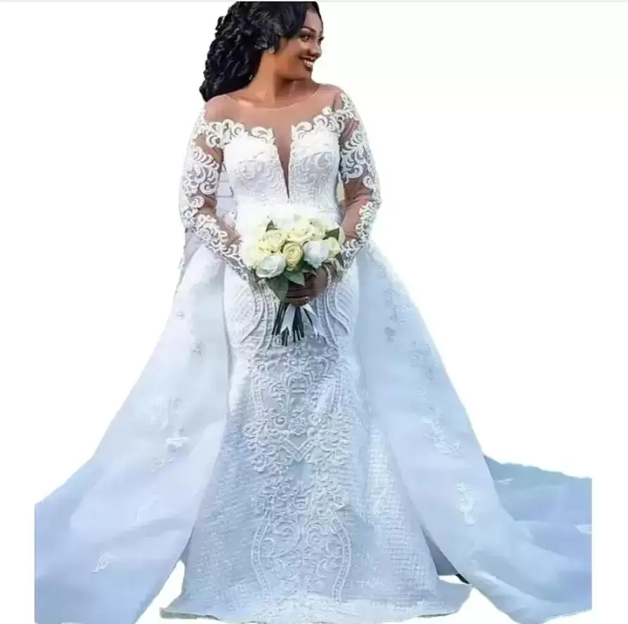 Charming Scoop Neck Lace Appliques African Mermaid Detachabel Train Wedding Dresses Robe de Mariée Bridal Gowns
Charming Scoop Neck Lace Appliques African Mermaid Detachabel Train Wedding Dresses Robe de Mariée Bridal Gowns
